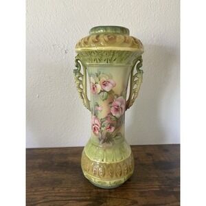RARE Antique Royal Austria 12.5" Hand Painted Handled Porcelain Vase Art Nouveau